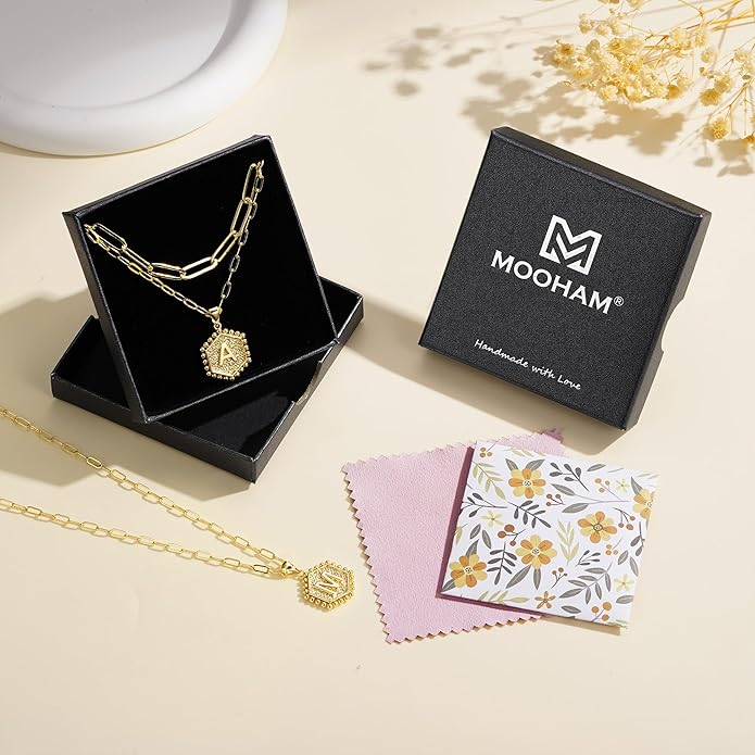 M MOOHAM Dainty Initial Necklaces for Women - Layering Necklace for Women Cute Hexagon Letter Initial Necklace Layered Necklaces for Womens Gifts