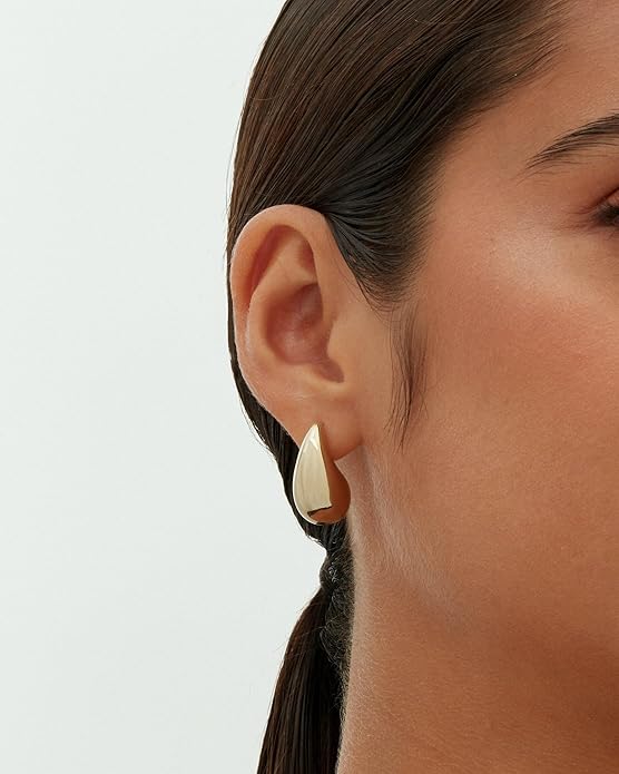 PAVOI 14K Gold Plated 925 Sterling Silver Post Teardrop Chunky Hoop Earrings - Lightweight Drop Earrings for Women - Designer Dupe