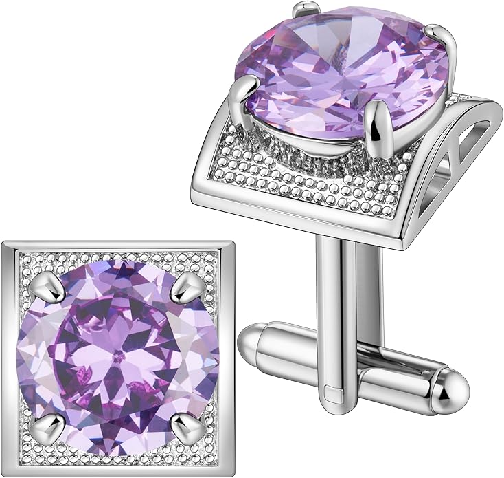 HAWSON Large Silver Birthstone Cuff Links Mens, Colorful Gem Cufflinks for Shirt Suit Accessories, Birthday Anniversary Wedding Gifts for Groommens Husband Father