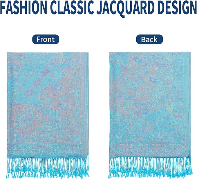 QIUTIMIY Paisley Pashmina Shawl Wrap Women Reversible Vintage Jacquard Pashmina Rave Scarf with Fringe for Evening, Wedding