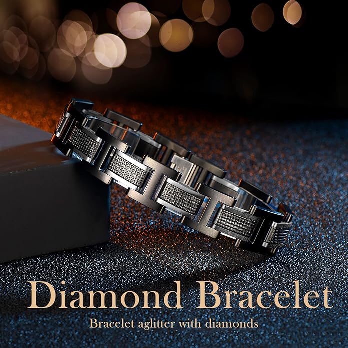 Holizaly Men's Stainless Steel Two Tone Square Link Bracelet, Black and Blue Ion Plated Black