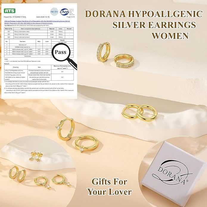 DORANA Valentines Day Gift 3 Pairs 925 Sterling Silver Earrings for Women Girls Non Tarnish Small Hypoallergenic Huggie Hoops Cartilage Stack Earring Sets for Multiple Piercing