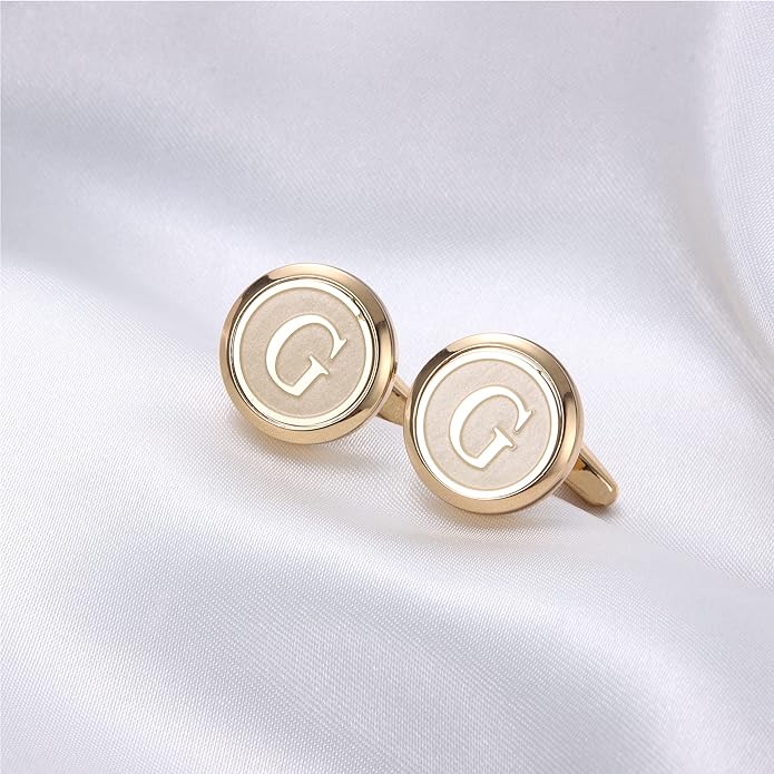 LOYALLOOK Initial Gold Cufflinks for Men Gold Cuff Links Personalized Copper CuffLinks Letter Cufflinks Gift for Groom Husband Father