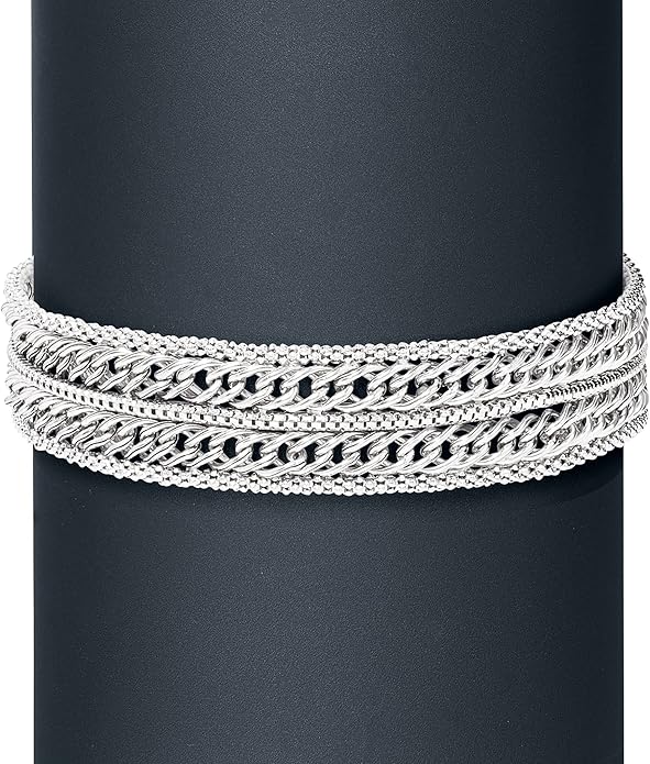 Ross-Simons Italian Sterling Silver Popcorn-Chain and Curb-Link Bracelet