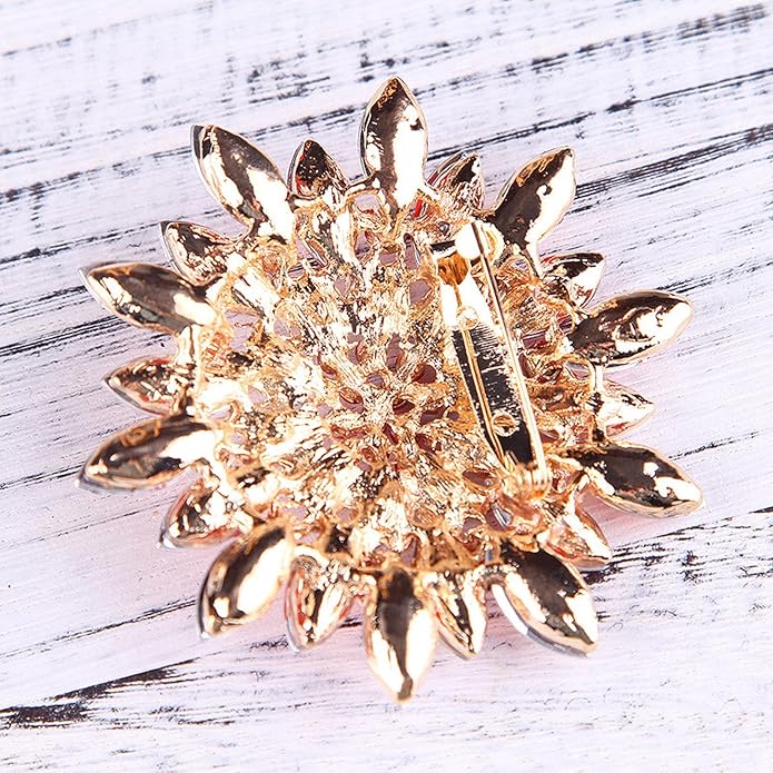 Rhinestone Sunflower Brooch Pin Red Pink Flower Brooch Stylish Crystal Brooch Elegant Clothing Hat Bag Accessories Jewerly for Women