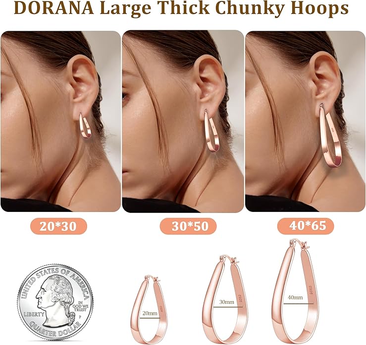 Sterling Silver Hoop Earrings for Women Large Oval Hoop Earrings Lightweight Big Gold Hoops Earrings Hypoallergenic 14K Gold Plated Hoops Earrings Non Tarnish Jewelry Gifts 20/30/40mm