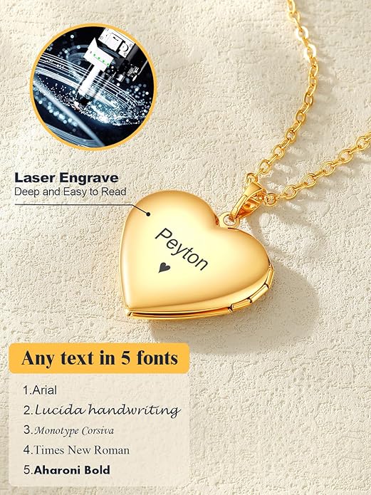 U7 Women Locket Necklace Platinum 14K Gold Photo Lockets that Hold Picture,Chain 20 Inch Personalized Gift Custom Love Heart Image Necklaces