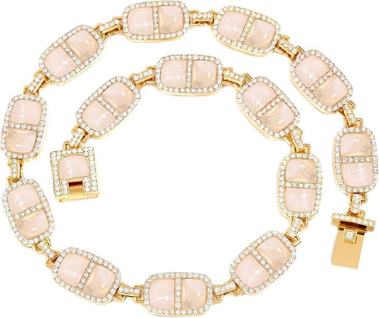 Chunky Necklace for Women 12 Colors Diamond Stone Gold Statement Necklace for Women Full Trendy Blue Birthstone Choker Necklace for Women Square Design Necklace Jewelry