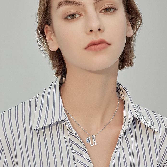 Custom4U Personalized Initial Picture Necklace for Women, Projection Necklace with Picture Inside, Gold/Silver Letter Pendant Necklace, Custom Photo Gifts for Mom Wife Birthday Valentines