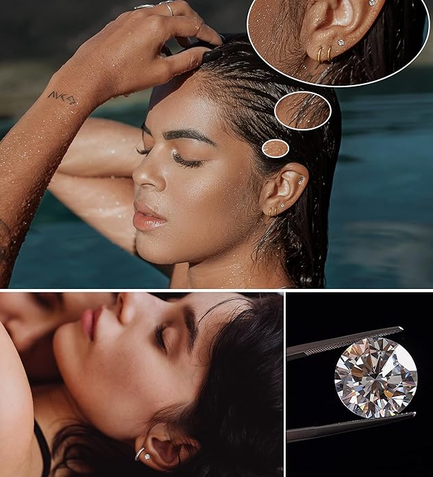 MJust Titanium Earrings for Sensitive Ears 20G Hypoallergenic Stud Hoop Earrings for Women Men Opal Ball CZ Heart Pearl Flat Back Earrings Cartilage Earrings Set