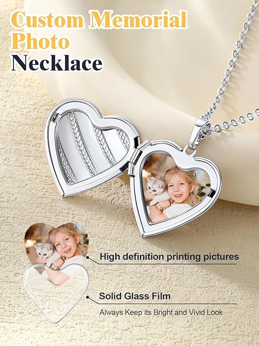 U7 Women Locket Necklace Platinum 14K Gold Photo Lockets that Hold Picture,Chain 20 Inch Personalized Gift Custom Love Heart Image Necklaces