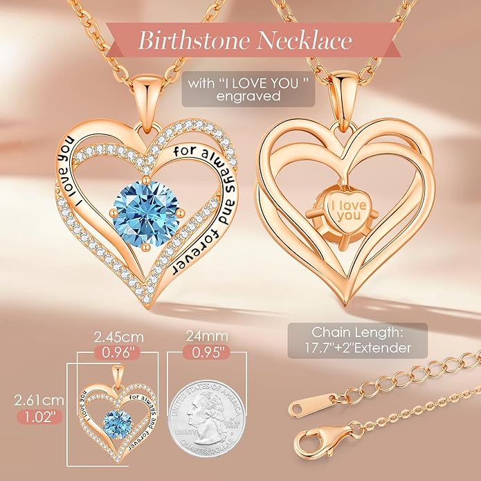 CDE Forever Love Heart Necklaces for Women, Mom, Girlfriend, Wedding Anniversary Birthday Mother Day Christmas Day Gift for Wife Girlfriend Jewelry with Birthstone Pendant