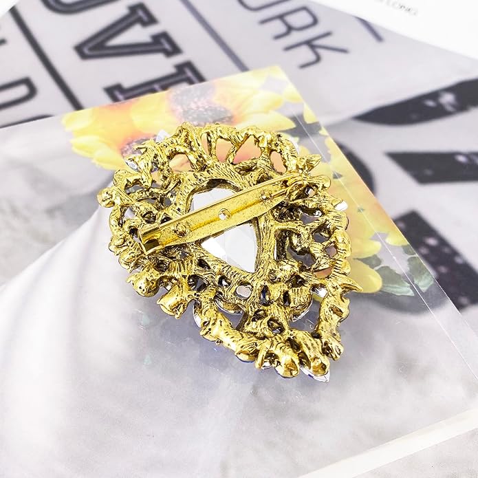 LAXPICOL Women's Vintage Austrian Crystal Elegant Flower Teardrop Brooch Gold Tone