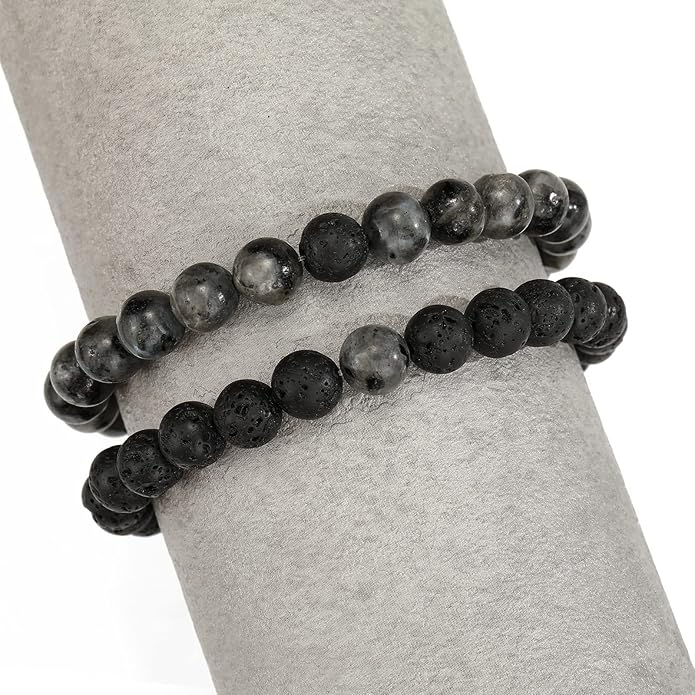 MengPa Mens Beaded Bracelets Couples Matching Bracelet Set Lava Rock Beads for Women Stone Jewelry