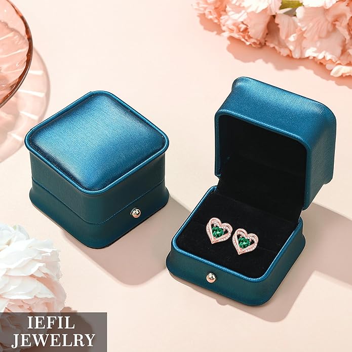 Iefil Birthstone Earrings for Women, 925 Sterling Silver Heart Stud Earrings Birthday Gifts for Women