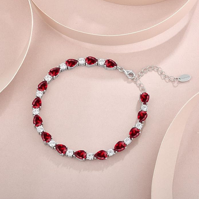 Birthstone Tennis Bracelet for Women 925 Sterling Silver Pear Shaped Gemstone Jewelry Gifts for Her