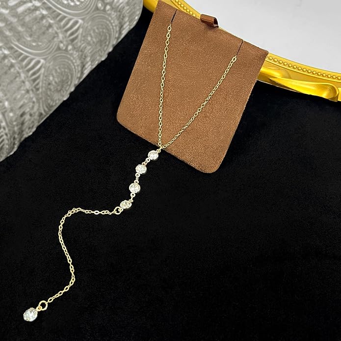 Irregular Y2k Long Y-shaped Necklace with Zircon Inlaid Sparkling Brick Tassel Pendant Double-Layer Chain High-end Fashion Accessory Women's