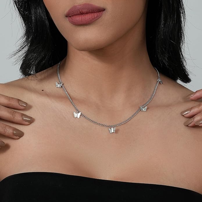 Dainty Gold Butterfly Bow Necklace for Women,18k Gold Plated Choker Necklaces for Women Waterproof & Daily & Simple, Gold Jewelry for Women