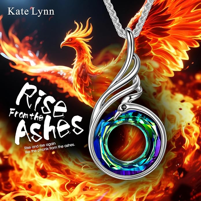 Kate Lynn “Rise From the Ashes” Phoenix Necklaces for Men Women, 18~27 Inch Adjustable Necklace, Ideal Birthday Gift Christmas Gift for Men Women, Symbol of Luck and Renewal