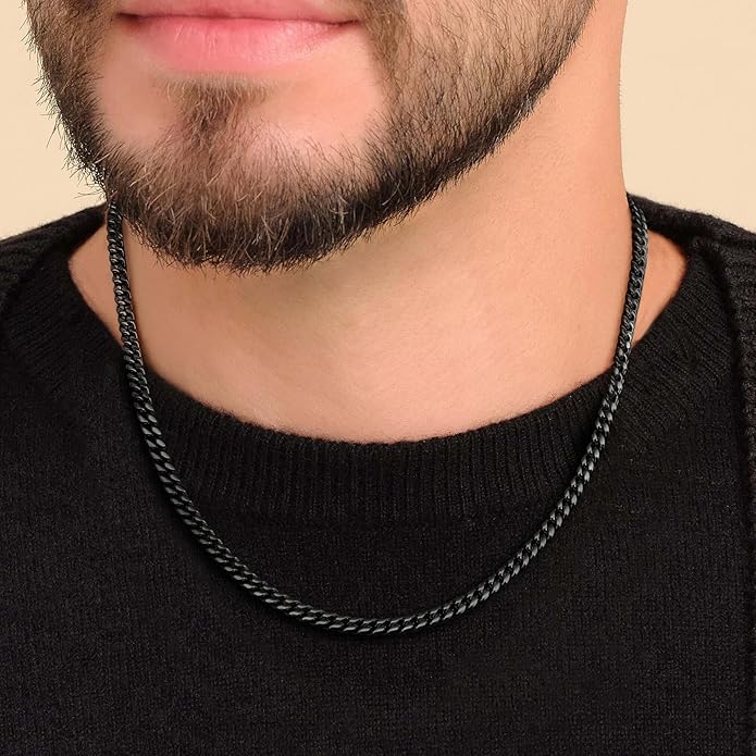 MUSECLOUD Gold Cuban Link Chain for Men Mens Stainless Steel Miami Curb Chains Necklace 5/8mm Thick Real Gold/Silver/Black Plated Diamond Cut Non-Tarnish Jewelry Trendy Christmas Gifts 18-26 Inch