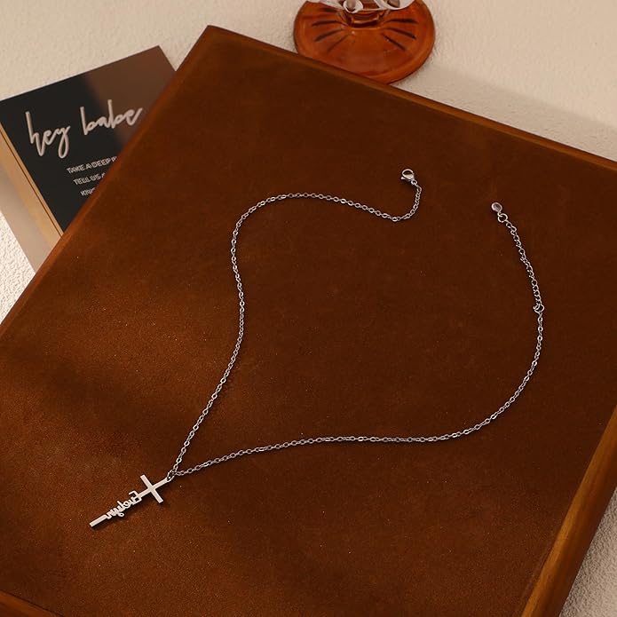 Cross Necklace for Women 14K Gold Silver Plated Dainty Small Cross Pendant Choker Simple Trendy Cute Cross Charm Chain Necklace Easter Basket Stuffers Baptism Religious Faith Jewelry Gift