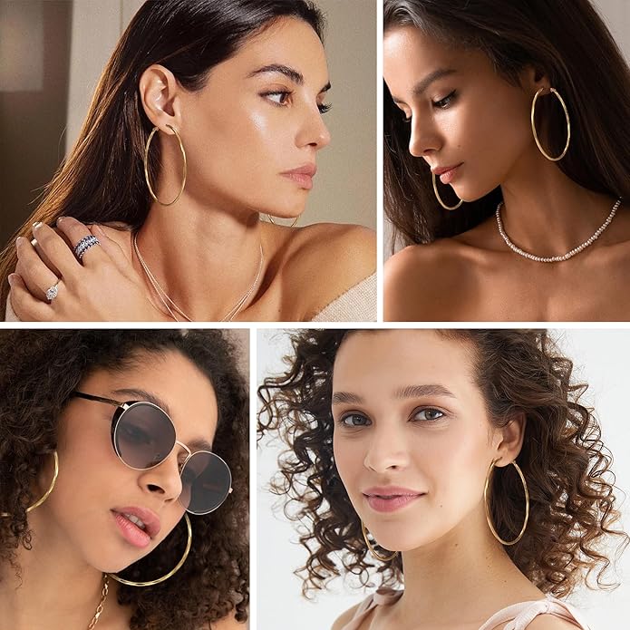 2MM Thin Gold Hoop Earrings Sterling Silver Post Hoop Earrings For Women Diamond-Cut Gold Hoops Earrings 14K Gold Plated Hoops Earrings Lightweight Hypoallergenic Oversize Gold Earrings For Women