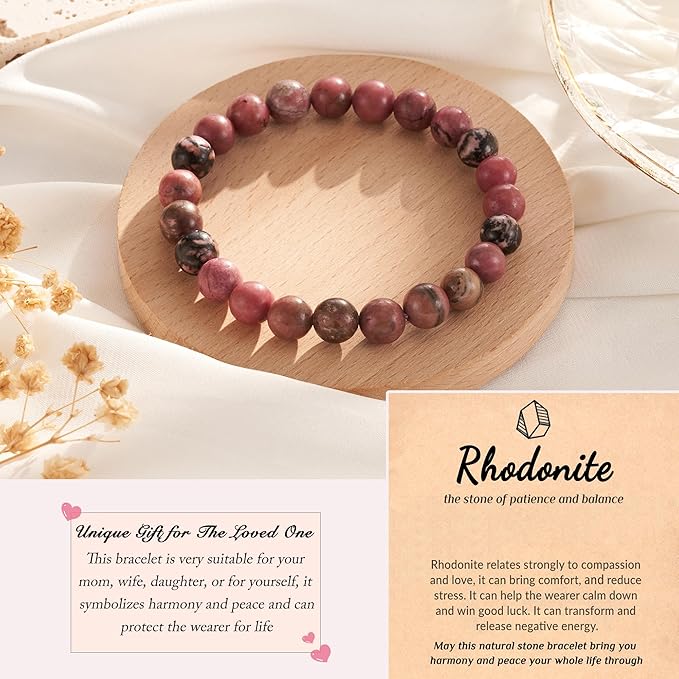 Seyaa Rhodonite Bracelets for Women Natural Stone Chakra Beaded Bracelet, Men Women Reiki Yoga Bracelet Gifts