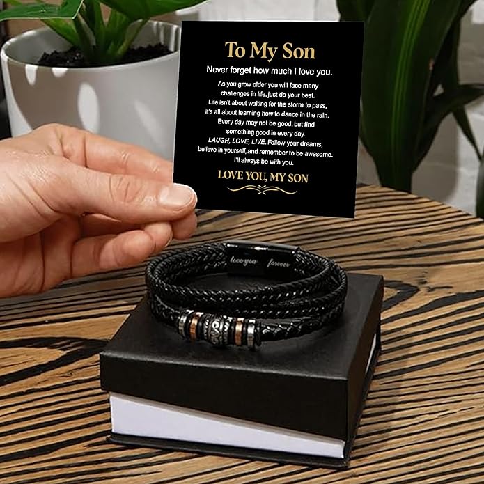 To My Son Bracelet from Dad with Heartfelt Message, Bracelets For Men, Birthday Gift for Son from Mom and Dad, Graduation Christmas Gifts for Him