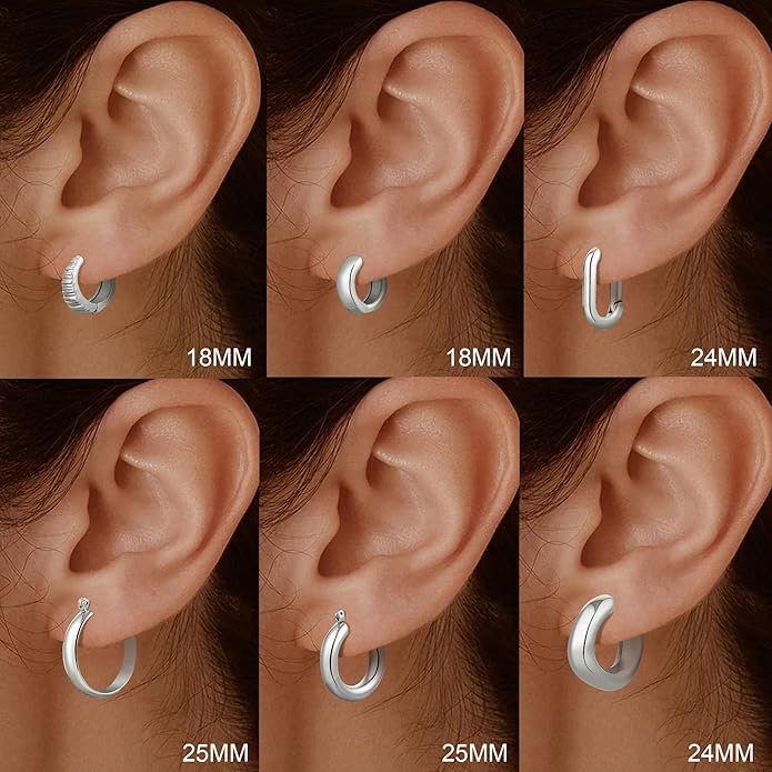6 Pairs 14K Gold Plated Hoop Earrings for Women Trendy Chunky Lightweight Hoop Earrings Multipack Hypoallergenic, Thick Twisted Huggie Hoops Earring Set Jewelry for Gifts