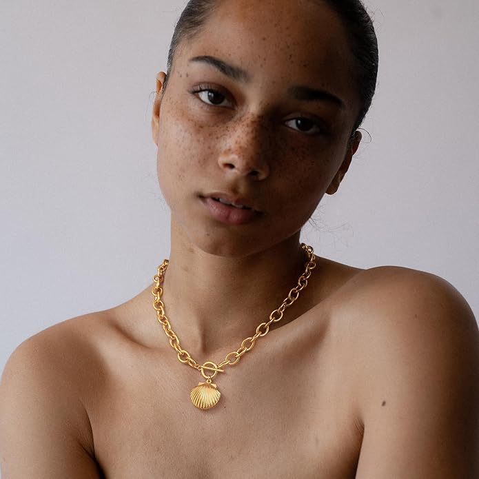 Freekiss Gold Layered Toggle Necklaces for Women: 14K Gold Plated Dainty Link Chain Necklaces Paperclip Cuban Rope Adjustable Choker T-Bar Toggle Clasp Chunky Necklace for Women Trendy Jewelry