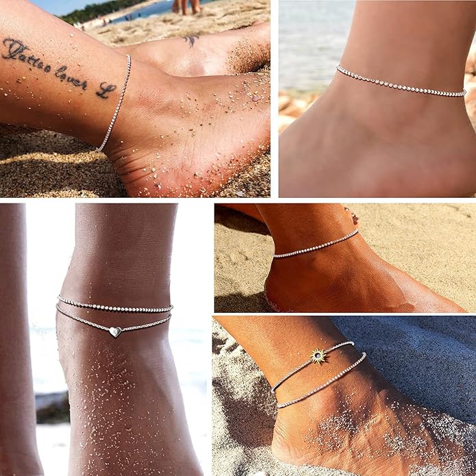 PROSILVER 925 Sterling Silver Ankle Bracelets For Women, Stylish Chain Anklets, Summer Beach Jewelry, 8.6-10.6 Inch Adjustable, Come with Box