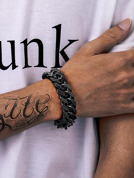 Richsteel Cuban Link Chain Bracelets 8/12/17mm Width Stainless Steel Chain Wrist Bracelets for Men, 7.4/8.2/9 Inch Length Classic Jewelry for Christmas/Valentine's Day/Birthday