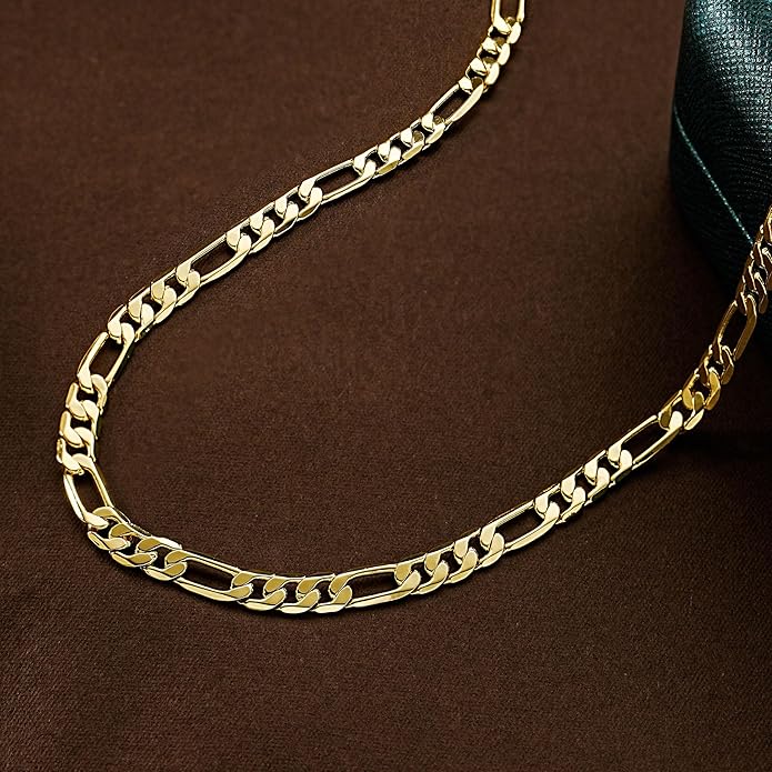 AHSIWC 14K Gold Chain Necklaces for Women & Men, 5mm Simple Figaro Link Chain Womens, Dainty Non-tarnish Necklace Unisex Size 18-24 Inches Cadenas De Oro Para Mujer 14K