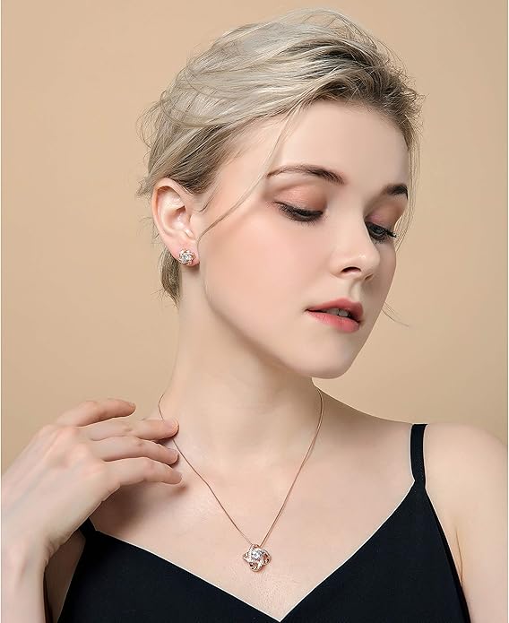 AMYJANE Bridal Jewelry Set for Women - Crystal Cubic Zirconia Love Knot Necklace Stud Earrings Elegant CZ Jewelry Set for Wedding Bride Bridesmaids Gift Set