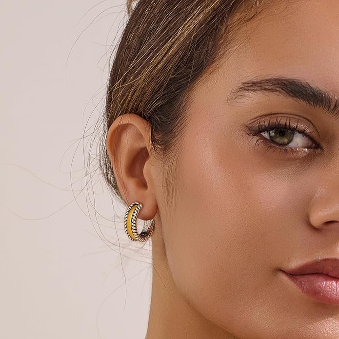 MYCUTEY Chunky Two Tone Hoop Earrings for Women Antique Gold And Silver Plated Twisted Open Hoops Hypoallergenic Statement Earrings Mixed Metal Jewelry Gift For Everyday Wear