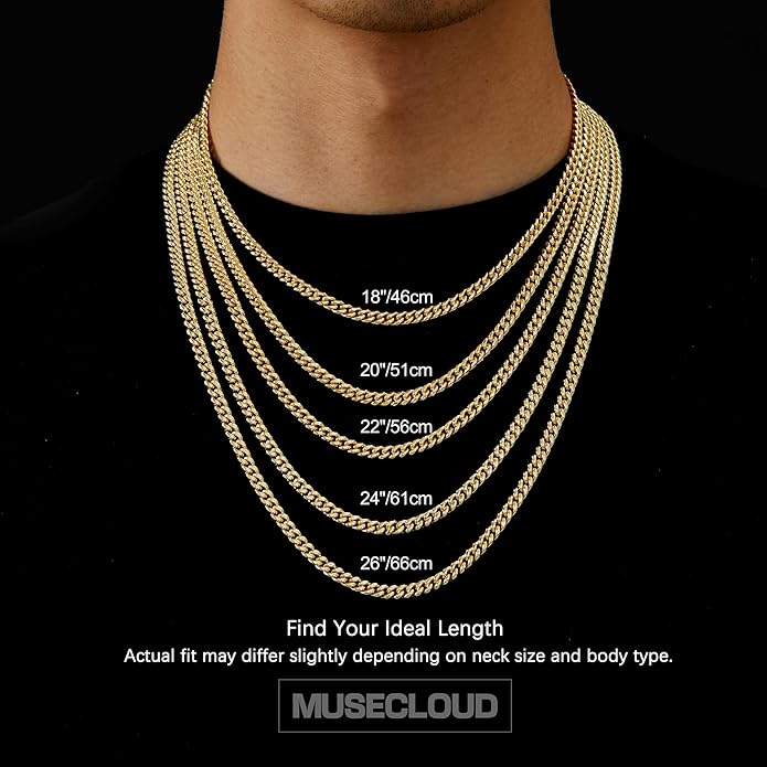 MUSECLOUD Gold Cuban Link Chain for Men Mens Stainless Steel Miami Curb Chains Necklace 5/8mm Thick Real Gold/Silver/Black Plated Diamond Cut Non-Tarnish Jewelry Trendy Christmas Gifts 18-26 Inch