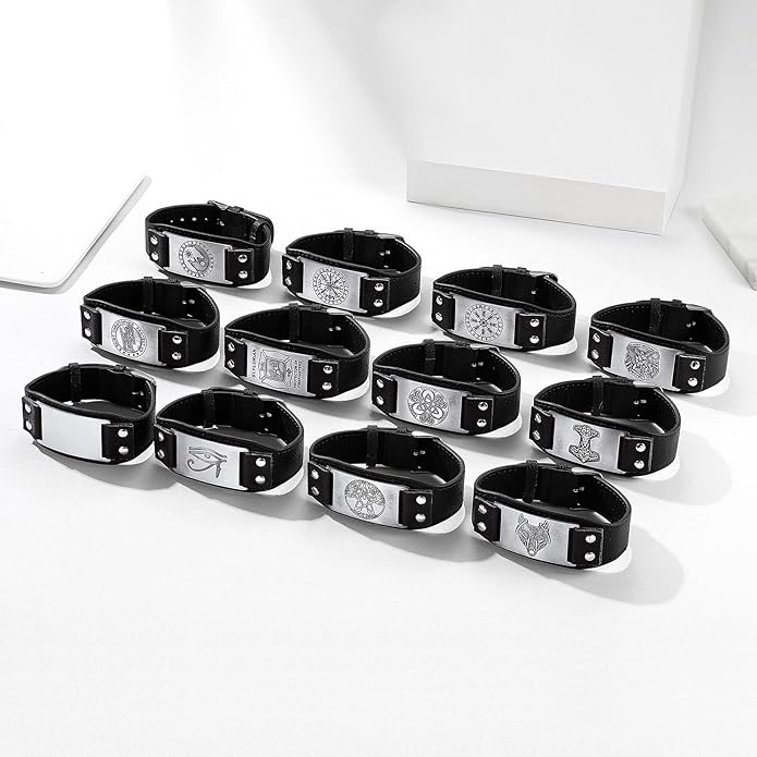 Bestyle Genuine Men Leather Bracelets Fashion Stainless Steel Celtic/Sport Ball Bead Cuff Wirstband Bracelets for Men, Size 7.5/8.3/9.1Inch