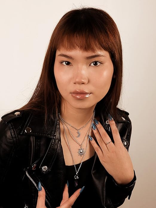 Sacina Gothic Layered Crystal Sun and Moon Necklace, Moon and Sun Pendant, Gothic Goth Emo Grunge Necklace, Goth Jewelry, Halloween Christmas Jewelry Gift For Women