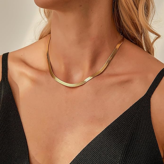 Jewlpire 925 Sterling Silver Herringbone Necklace for Women, 3mm 4mm 5mm Necklace for Women Herringbone Chain Necklaces Dainty Women's Chain Necklaces 16 18 20 22 24 Inch