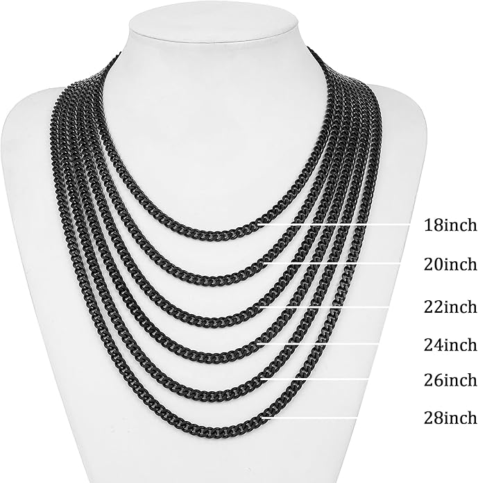 Fiusem Valentines Day Gifts for Him Silver Tone/Black/14K Gold Plated Chain Necklace for Men, 5mm/6mm/7.5mm/8mm/9mm Stainless Steel Cuban Link Chain Necklace, Men's Chains 18-28 Inch Jewelry Gifts