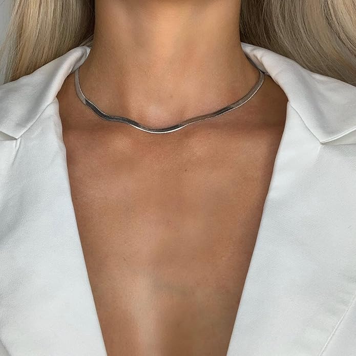 CHESKY Gold Necklace for Women-14K Gold Plated/Sterling Silver Plated Snake Chain Necklace Dainty Simple Chunky Herringbone Necklace Choker Necklaces Jewelry for Women