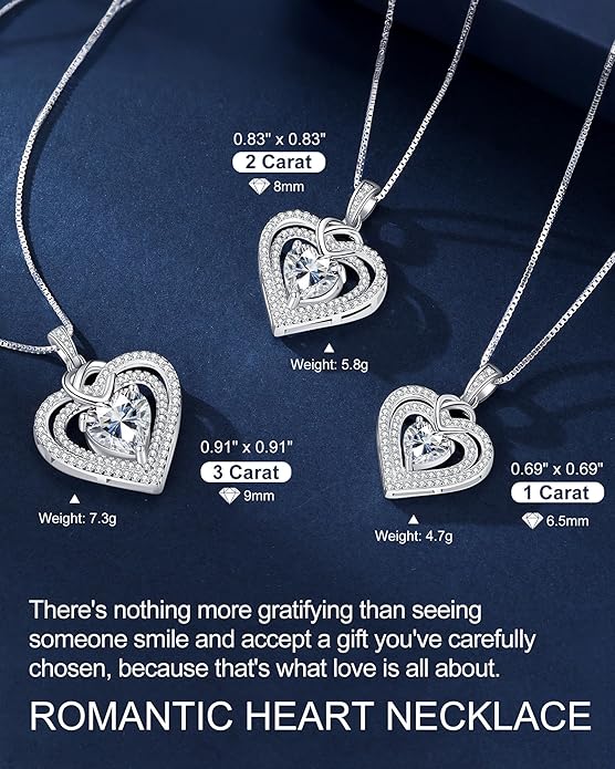 ForeverLove Heart Necklaces for Women, 1-3 Carat Moissanite Necklace Engraved 'I LOVE YOU', Wedding Anniversary Birthday Christmas Valentines Engagements Mothers Day Jewelry Gifts for Mom Wife Her Girlfriend