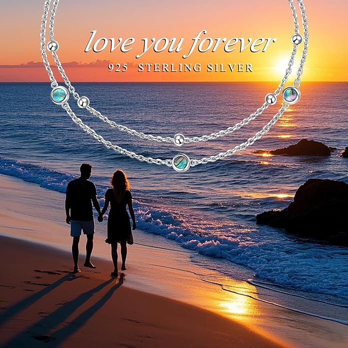 FLYOW Anklet for Women S925 Sterling Silver Adjustable Foot Beaded Heart Charm Ankle Bracelet Anklets Jewelry