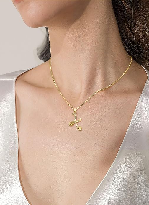 CELESTIA 925 Sterling Silver Initial Necklaces 26 Letter with Rose Gold Heart - 18 Inch Chain