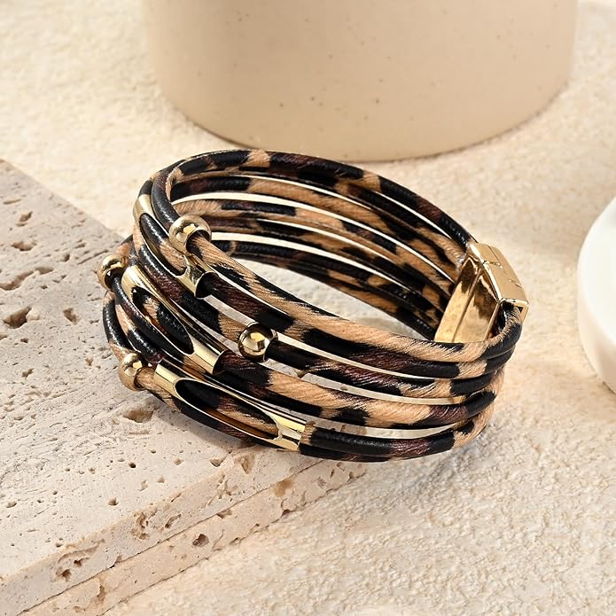 ENGCKSHI Wrapped Bracelets for Women,Leather Bracelet,Boho Bracelets for Women,Multi-Layer Pearl Crystal Bracelet Bangle Jewelry