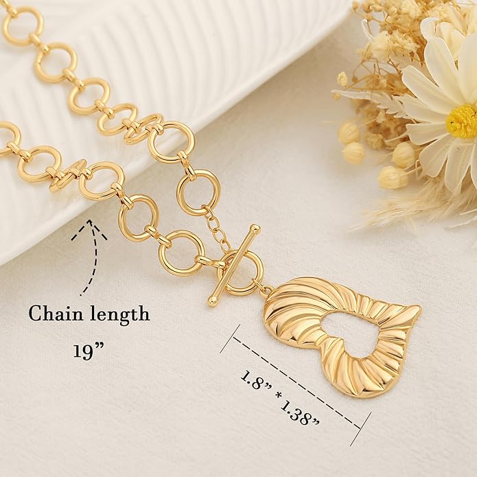 CANEVINKA Dainty Cross Medallion/Heart Pendant Chain Necklace 18K Gold Plated Oval Choker Fashion OT Toggle Jewelry Handmade for Women Simple Gold Charm Necklace