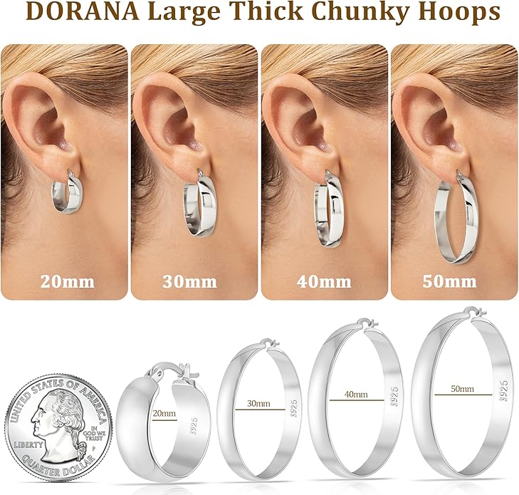 8mm Thick 925 Sterling Silver Hoops Earrings for Women 14K Real Gold Large Hoop Earrings Hypoallergenic and Lightweight Big Hoop Earrings for Women 20/30/40/50/60/70MM