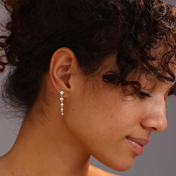 14K Gold Plated Butterfly Dangle Earrings for Women - Dainty, Trendy, Hypoallergenic CZ Drop Earrings - Simple Long Dangling Jewelry