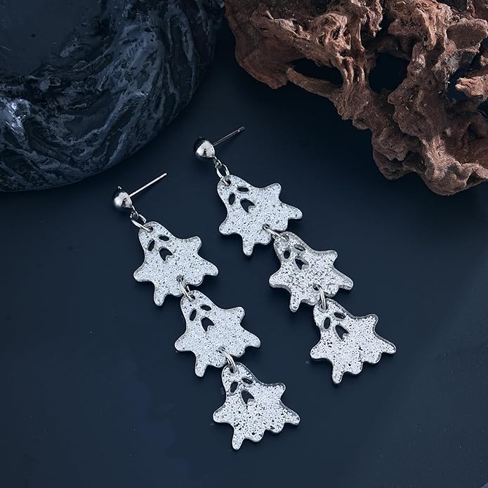 Halloween BOO Ghost Skull Earrings for Women, Gothic Dark Bat Dangle Earrings,Retro Acrylic Cute Lightweight Drop Dangle Earring Jewelry Gifts, Holiday Festive Cosplay Party Decorations Accessories