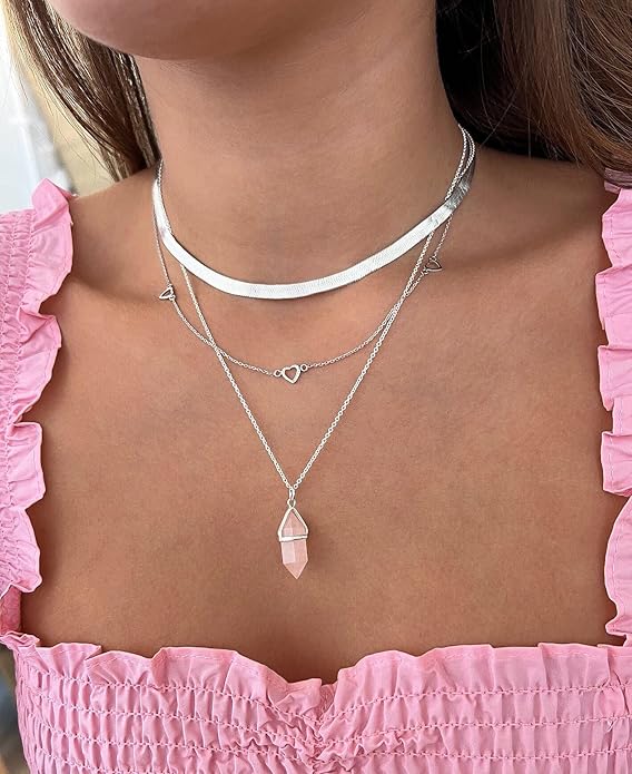 DEARMAY 14K Gold Plated Necklaces for Women, Dainty Gold Herringbone Choker Necklace Thin Layered Snake Chain Jewelry for Gifts